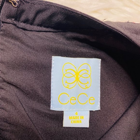 CeCe Women's Woven Short Sleeve Mini Knit Dress with Bow Detail Red Black White - Picture 5 of 10